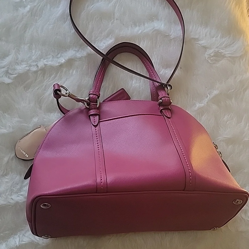 COACH Cora Peyton Pink Double Handle Zip Around Crossbody Satchel‎ Dome Bag